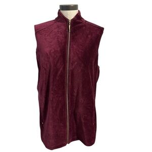 Susan Graver Weekend Ribbed Velour Zip Front Knit Vest Wine Burgundy Womens L